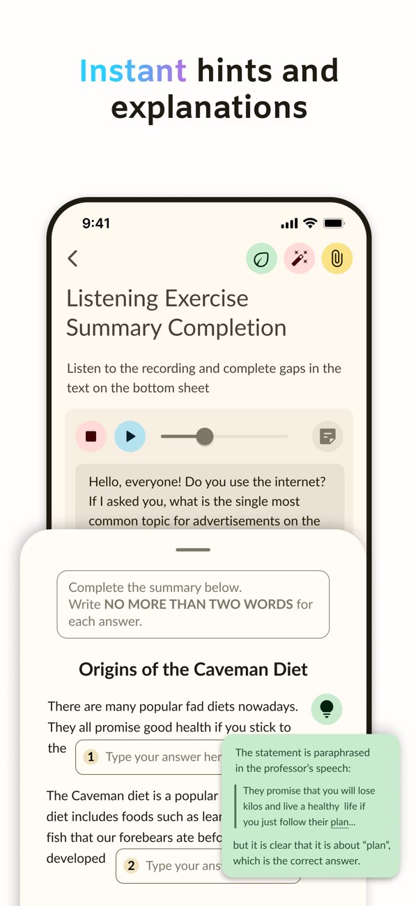 Hints and explanations screen